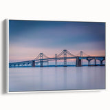 Vintage poster art of Chesapeake Bay in muted black and colorful hues on framed canvas, ideal for living room decor.
