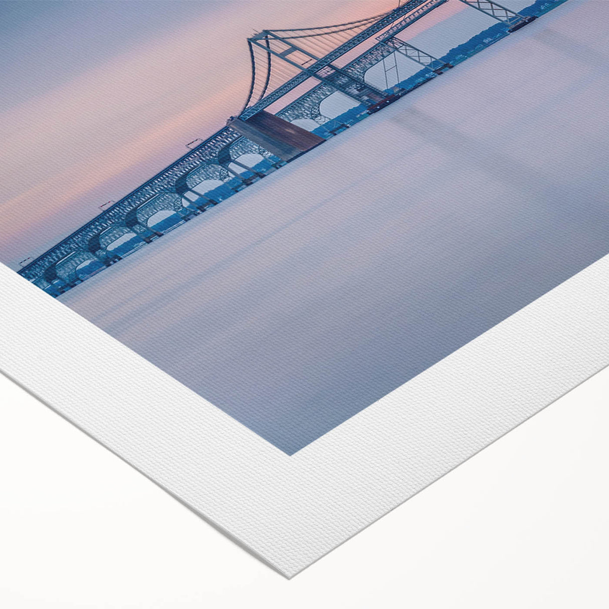 Art deco poster of Chesapeake Bay with soft blue and beige tones on a rolled canvas, suitable for dining room or bathroom.