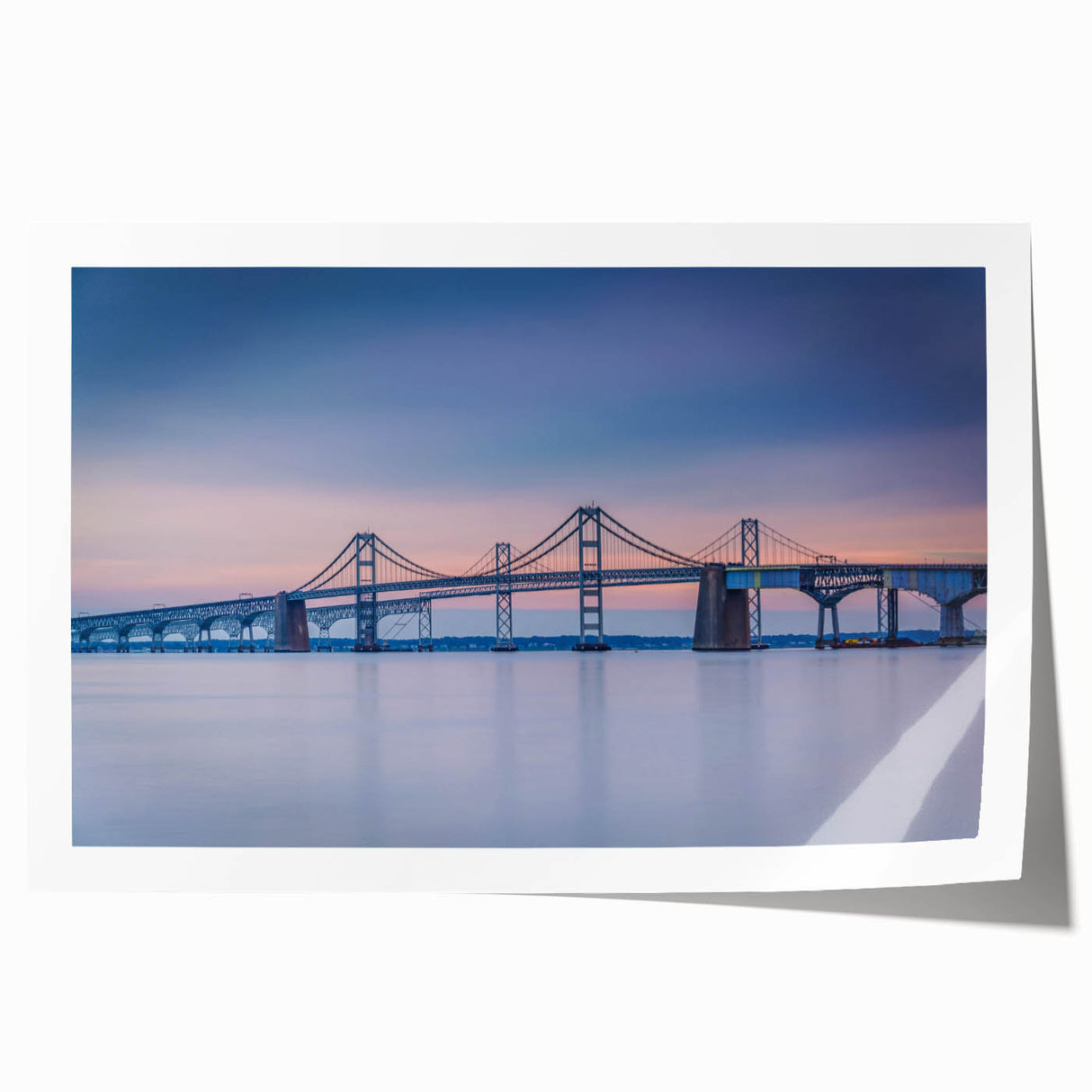 Rolled print of Chesapeake Bay with soft blue and green tones, ideal for art wall dining room.