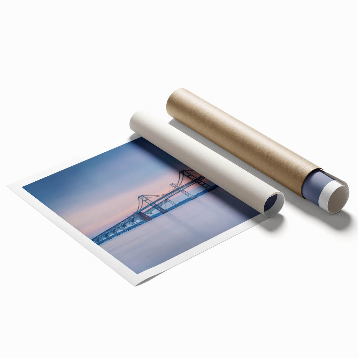 Extra large rolled print of Chesapeake Bay, featuring soft pastel shades, ideal for classy bathroom wall art.