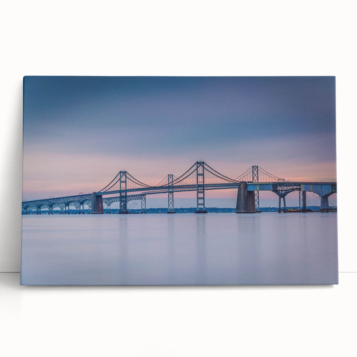 Black and white photo of Chesapeake Bay on stretched canvas, suited for kitchen or bedroom wall art.