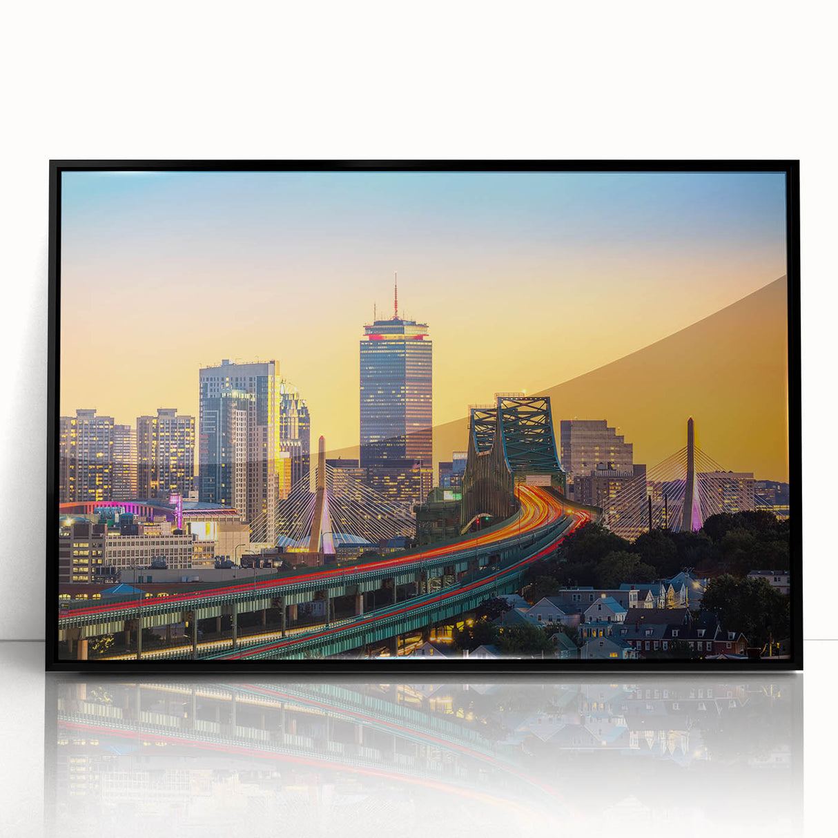 Large abstract wall art depicting Boston skyline in muted gray tones on framed acrylic, suitable for modern art wall decor.