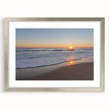 Textured abstract art print depicting the Massachusetts Cape in muted blue and gray tones, framed in silver.