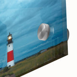 Large abstract wall art depicting a Massachusetts, Nantucket scenery in muted blue and green tones on acrylic glass.