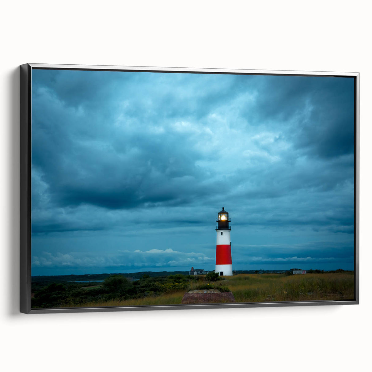 Black and white landscape art painting of Nantucket on framed canvas, ideal for bedroom wall decor.