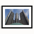 Abstract art print of Detroit skyline in vibrant colors on a textured, extra large canvas, ideal for living room decor.