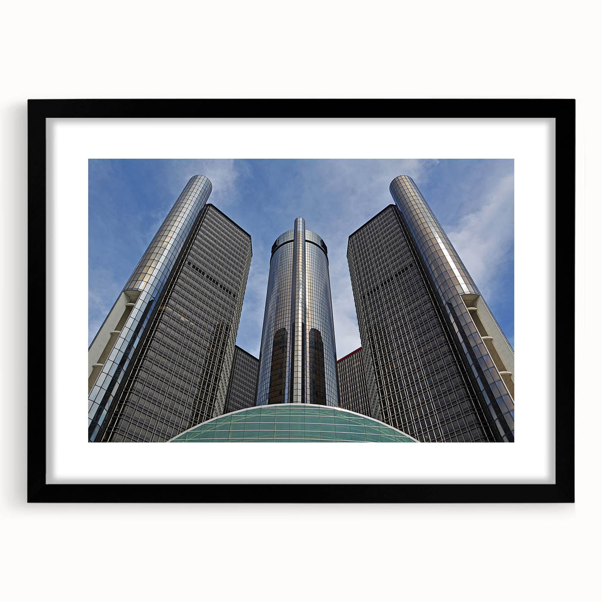 Abstract art print of Detroit skyline in vibrant colors on a textured, extra large canvas, ideal for living room decor.