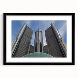 Abstract art print of Detroit skyline in vibrant colors on a textured, extra large canvas, ideal for living room decor.