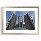 Textured abstract art print of Detroit skyline in muted gray and silver tones on a framed canvas, suitable for bedroom art.
