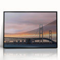 Large abstract wall art depicting Michigan's Upper Peninsula in muted earth tones, framed in black acrylic.