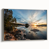 Framed canvas of a vintage-style Minnesota landscape painting featuring colorful art on a black background.
