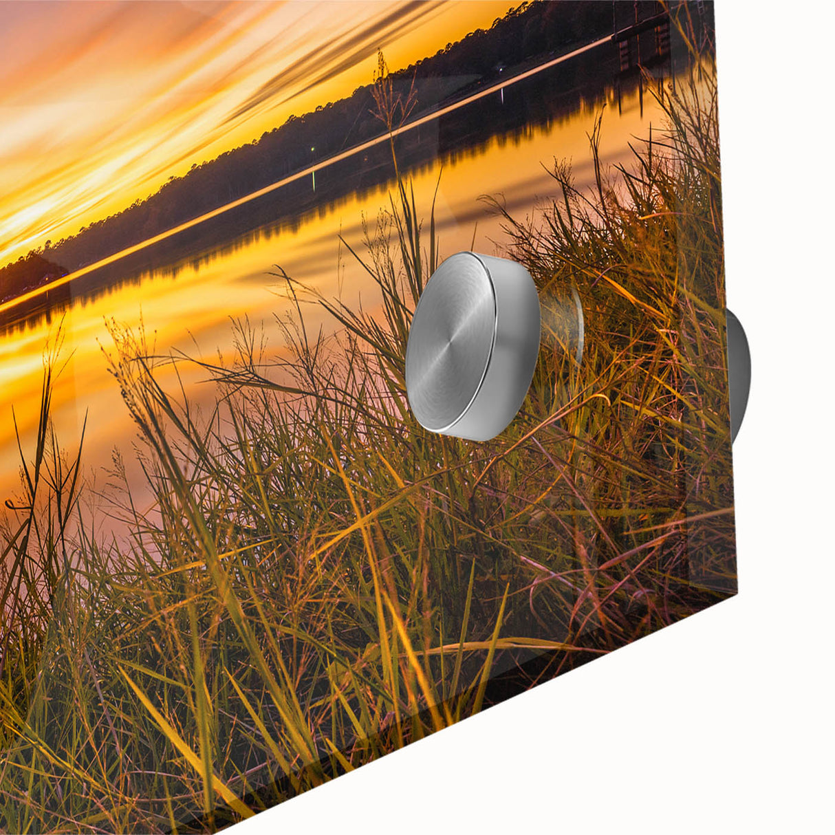 Large abstract acrylic print featuring a Mississippi landscape in mid-century modernist style, ideal for dining room art.