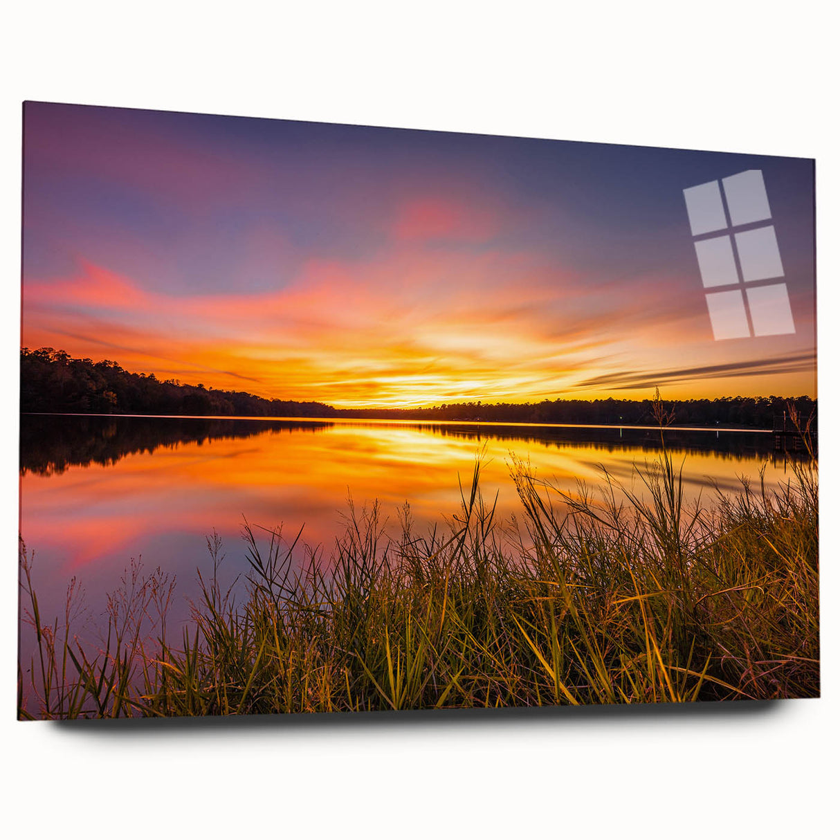 Large abstract wall art of the Mississippi scenery in muted earth tones on acrylic glass.