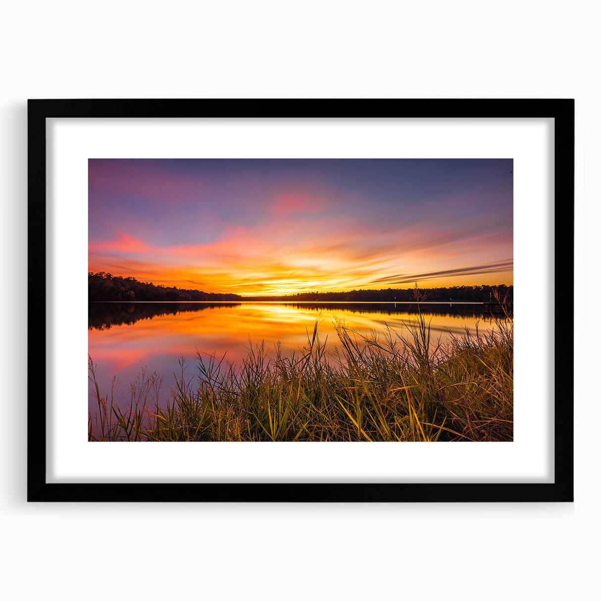 Extra large abstract art print of colorful, textured scenery of Mississippi on a black framed canvas.