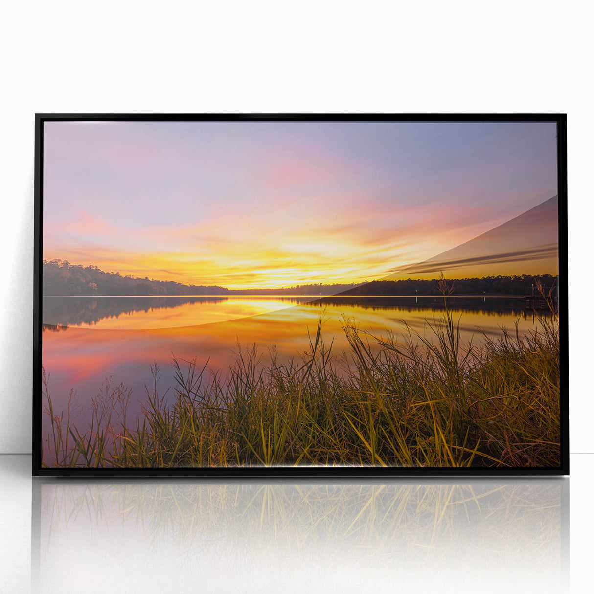 Large abstract wall art depicting a stylized Mississippi scenery in muted earth tones on a framed acrylic.