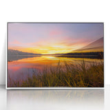 Acrylic print of a serene Mississippi landscape in muted green and blue tones, framed in white.