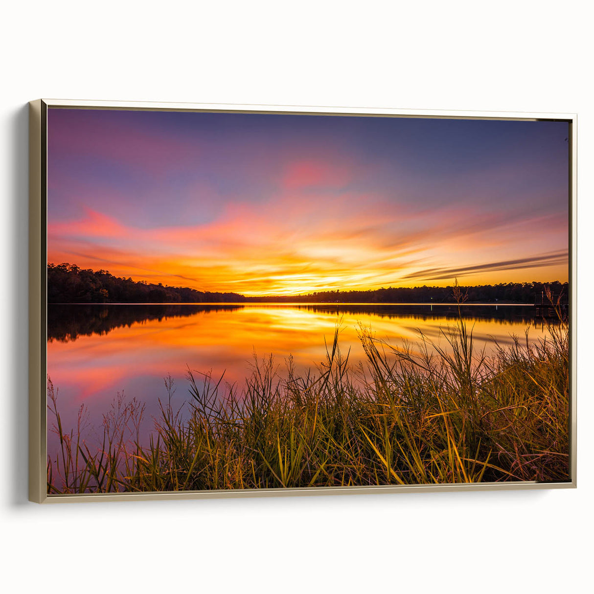 Framed canvas featuring a vintage-style Mississippi landscape in black and gold tones, ideal for bedroom wall art.