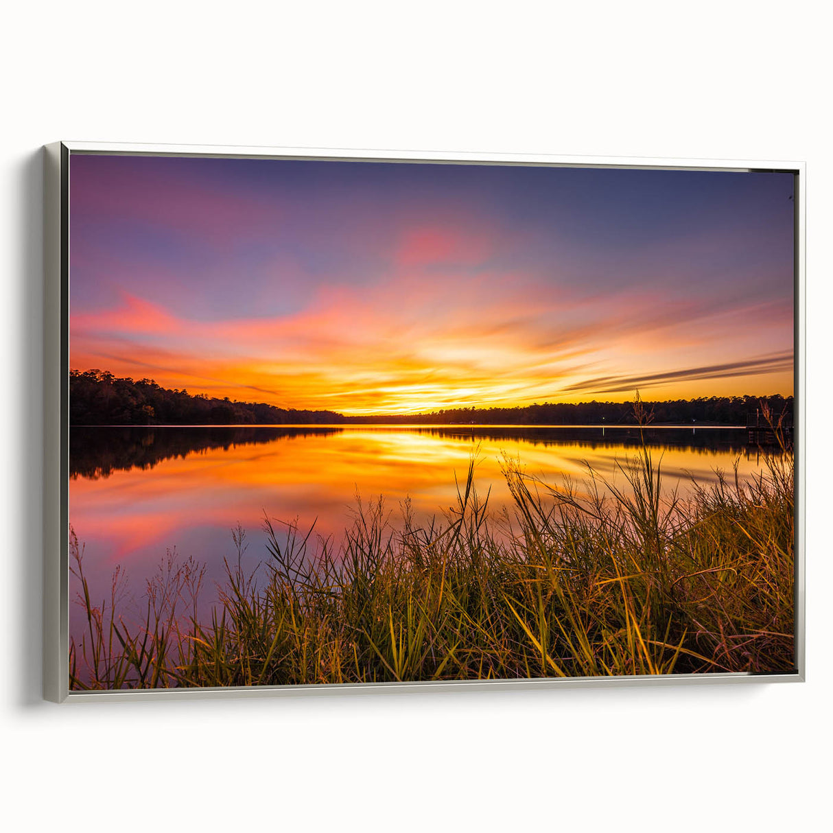 Framed canvas featuring a colorful Mississippi landscape in vintage poster style, ideal for living room decor.