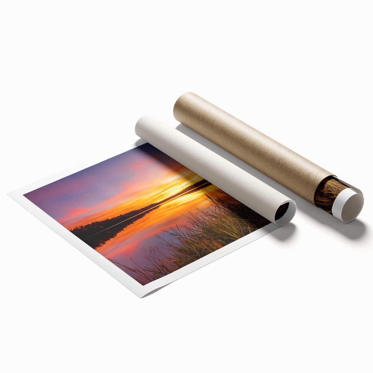 Extra large rolled print of a Mississippi landscape, featuring muted green and brown tones.