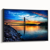 Black and white framed canvas of Kansas City landscape with vintage poster art style, ideal for bedroom wall decor.