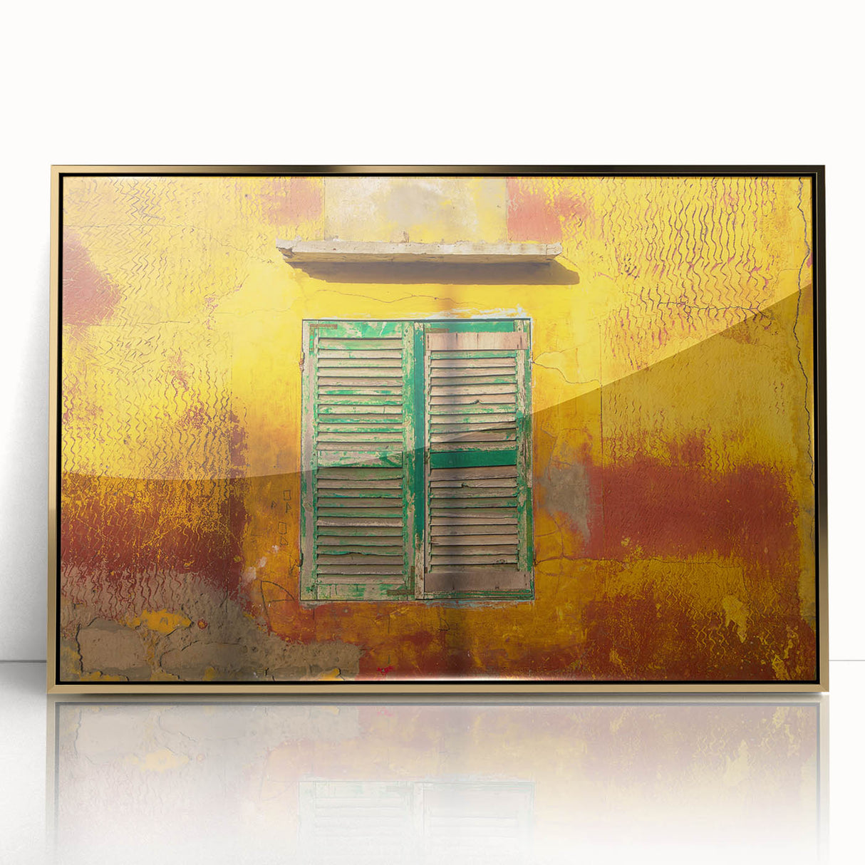 Acrylic framed print of St. Louis skyline in gold hues, ideal for modern art wall decor.