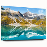 Acrylic print of Montana's Glacier landscape with vivid blue and green tones, ideal for dining room decor.