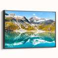 Black and white wall art of Glacier National Park on framed canvas, ideal for bedroom decor.