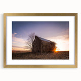 Extra large abstract art print of Nebraska scenery in textured style with earthy tones, framed in gold.