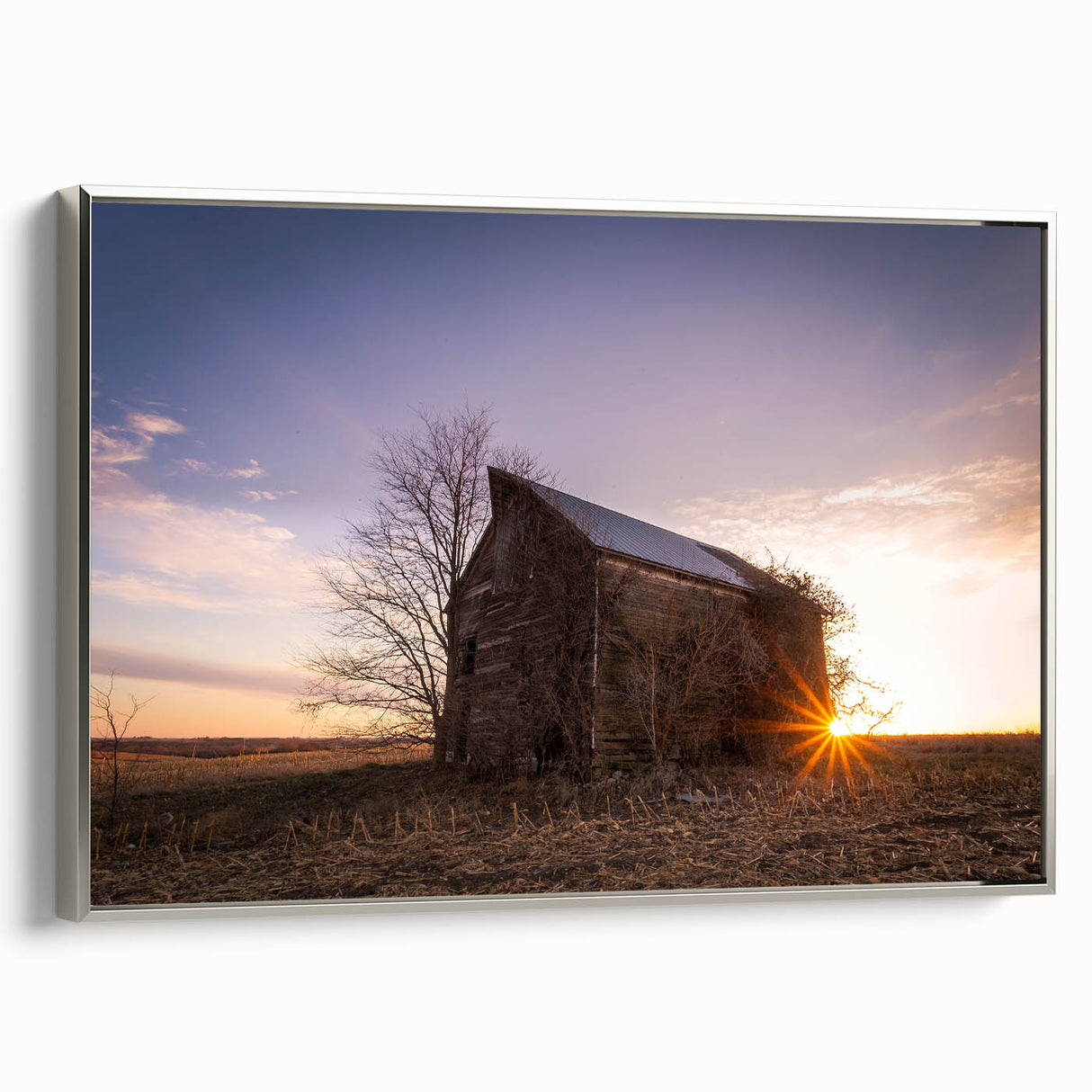 Framed canvas featuring a vintage-style Nebraska landscape painting in colorful hues, ideal for living room decor.