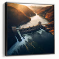 Black and white framed canvas of Hoover Dam, featuring a vintage poster art style, ideal for bedroom wall decor.