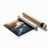Rolled print of Hoover Dam with muted natural tones and clear blue sky, suitable for classy bathroom wall art.