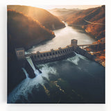 Black and white photograph of Hoover Dam on stretched canvas, ideal for kitchen wall art.