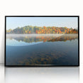 Large abstract wall art depicting New Hampshire scenery in mid-century modernist style, framed in black acrylic.
