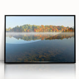 Large abstract wall art depicting New Hampshire scenery in mid-century modernist style, framed in black acrylic.