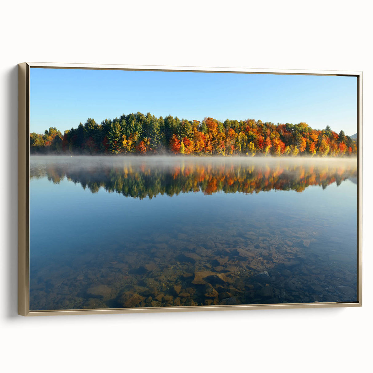 Framed canvas depicting a vintage-style New Hampshire landscape in muted earth tones, ideal for bedroom wall art.