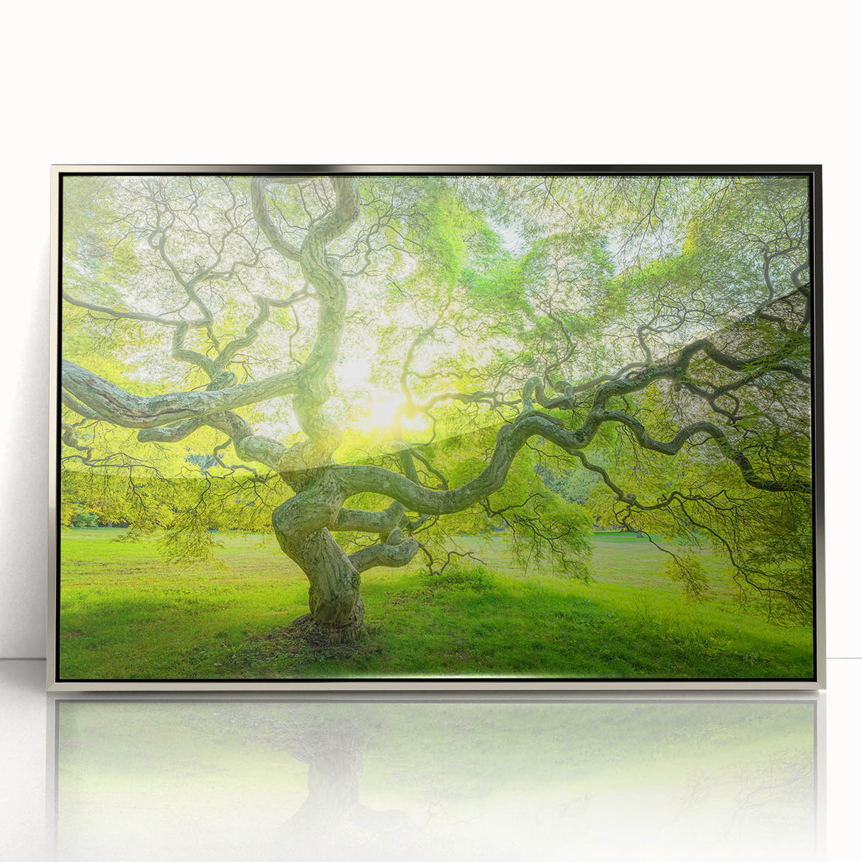 Mid-century modernist art depicting New Jersey scenery in acrylic, framed in silver, ideal for nursery wall decor.