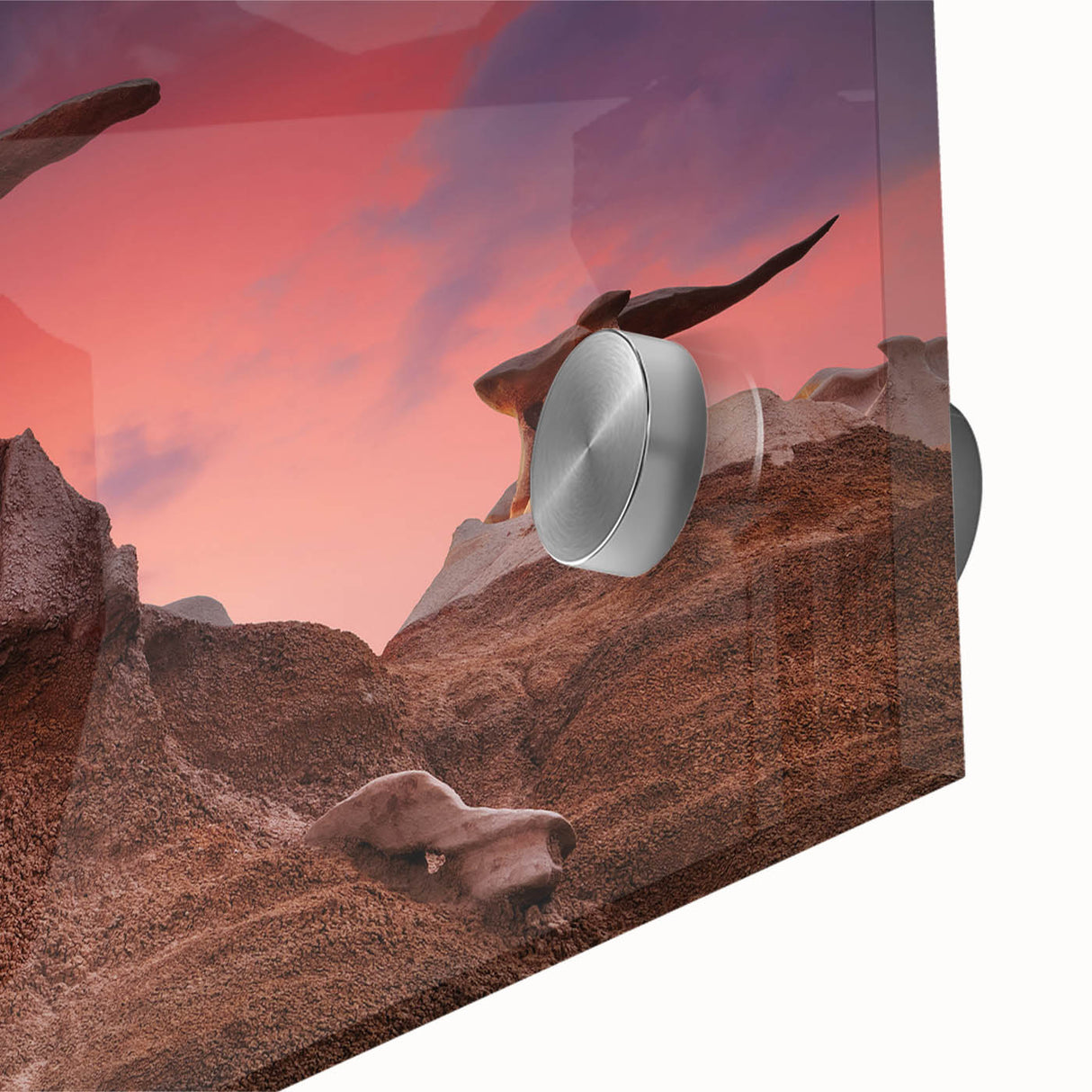 Large abstract wall art depicting New Mexico scenery in mid-century modernist style on acrylic glass.