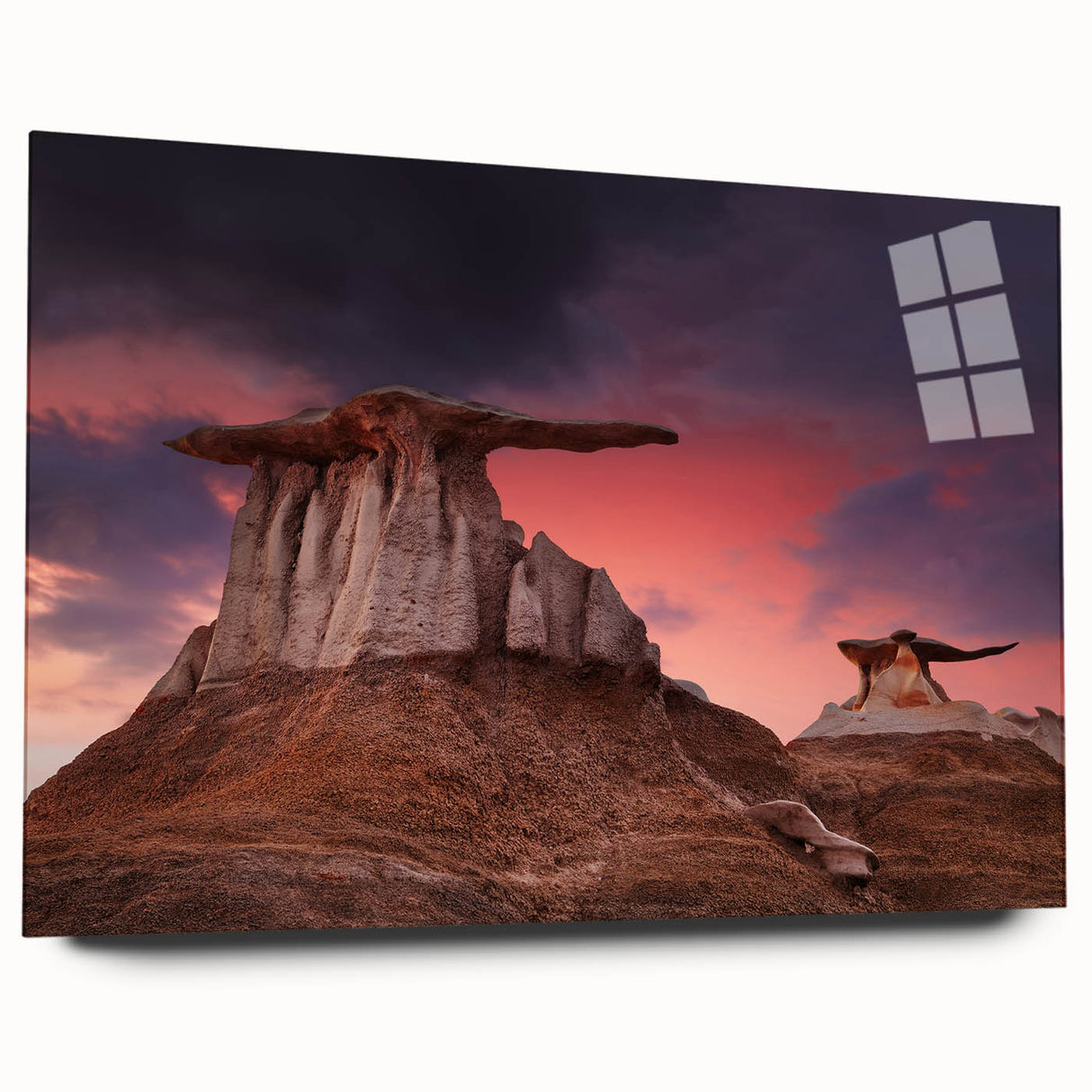 Large abstract wall art of New Mexico scenery in muted earth tones on acrylic glass.