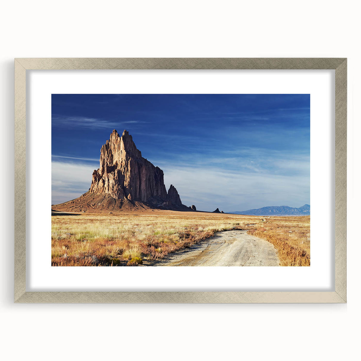 Textured art print of abstract white sands in New Mexico, in a silver frame, suited for bedroom art.