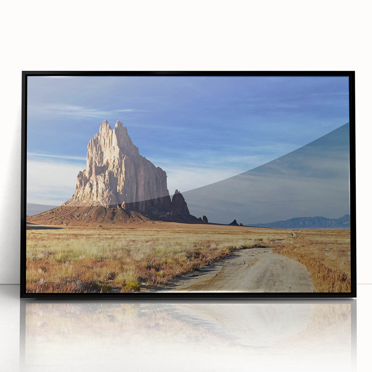 Large abstract wall art depicting the White Sands of New Mexico in muted beige tones, framed in black acrylic.