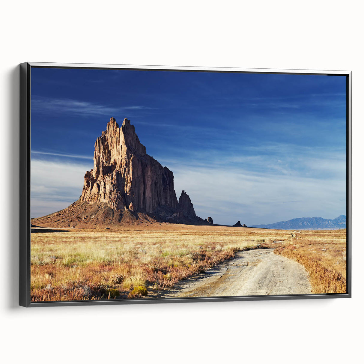 Black and white landscape art painting of White Sands, New Mexico on framed canvas, ideal for bedroom wall decor.