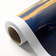 Art deco poster of Blue Ridge Mountains in muted blue and green tones on rolled canvas, ideal for nursery wall art.