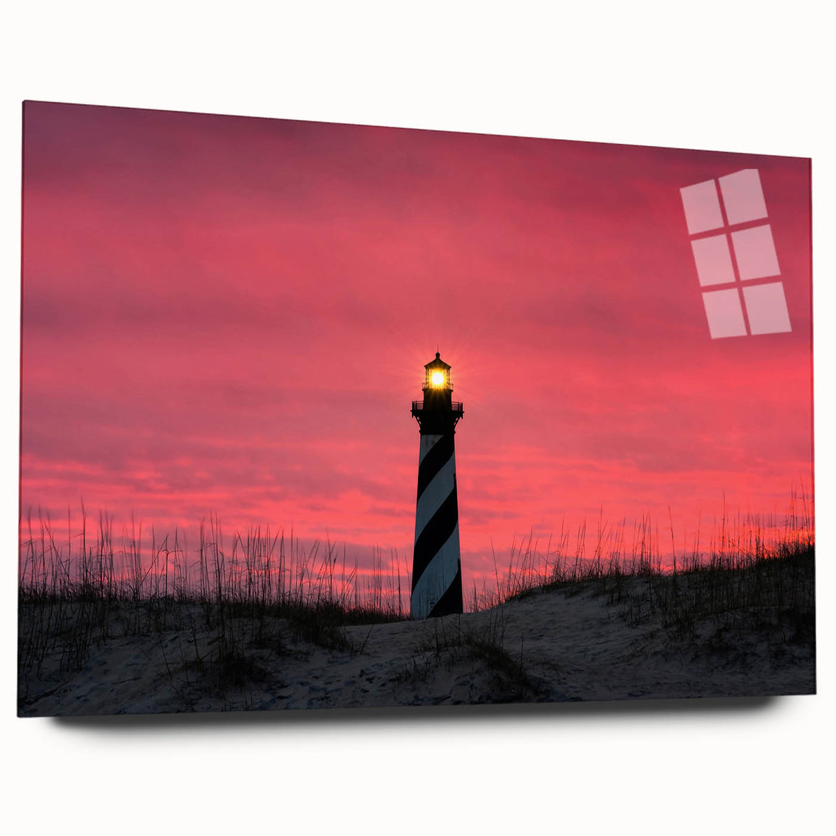 Acrylic print of Cape Hatteras with subdued ocean and sky tones, suitable for bedroom or dining room art.