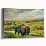 Framed canvas landscape art painting of North Dakota scenery in muted earth tones, ideal for office or study decor.