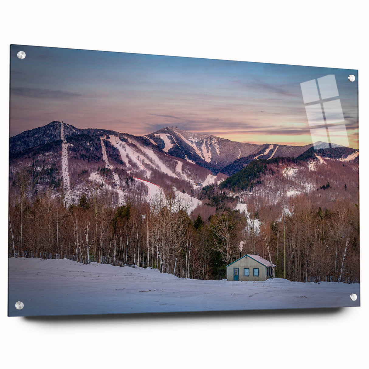 Acrylic print of Adirondack landscape in muted earth tones, suitable for bedroom or dining room decor.