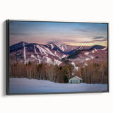 Black and white framed canvas landscape art of the Adirondacks, ideal for bedroom decor.