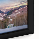 Extra large framed canvas featuring a textured depiction of the Adirondacks in black with colorful accents.