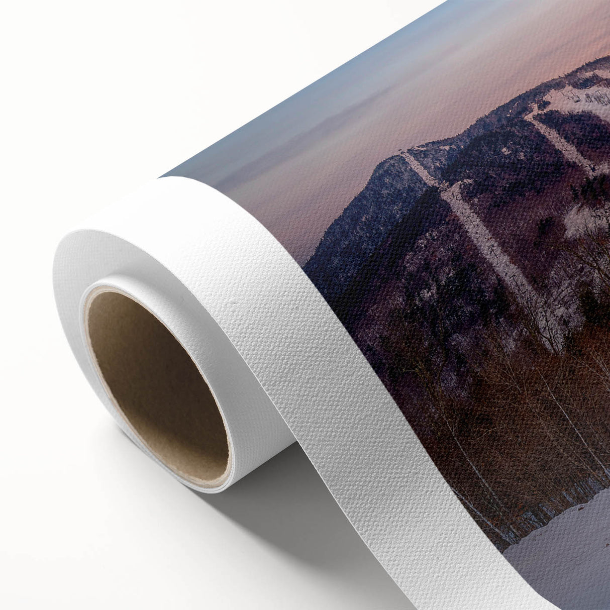 Art Deco-style poster of the Adirondacks in muted green and blue tones on rolled canvas, ideal for nursery wall art.