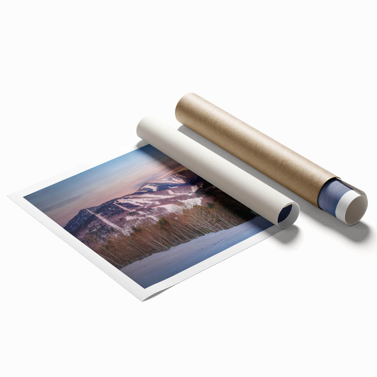 Extra large rolled print of Adirondacks scenery with lush greenery and lake, ideal for classy bathroom wall art.