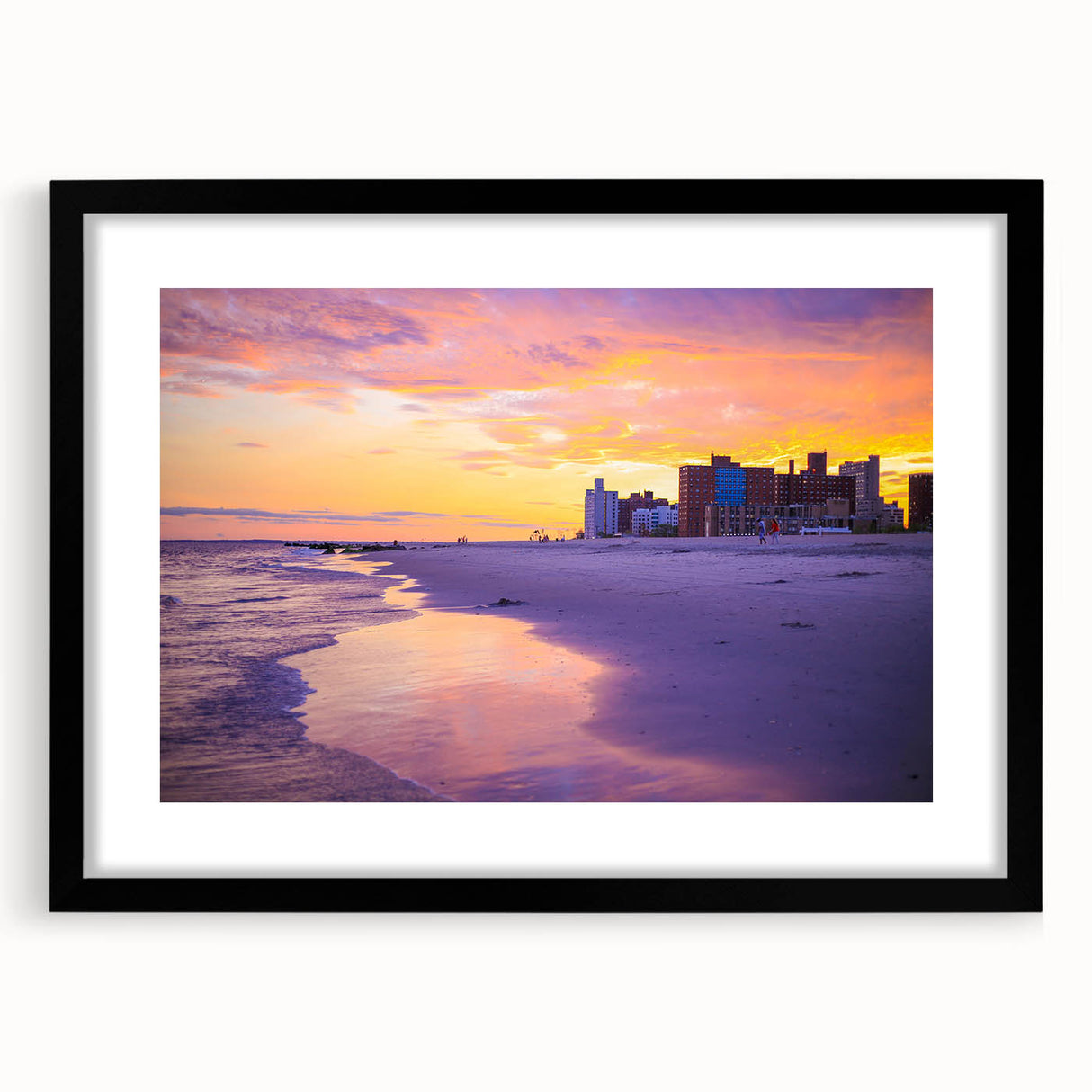 Extra large, textured abstract art print of Coney Island with vibrant colors on a black framed canvas.